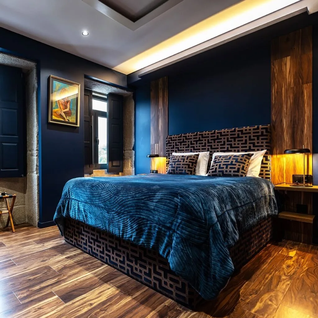 Habitación Azul con cama doble y decoración elegante